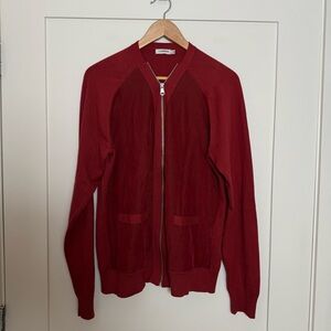 J Lindeberg Nathan Cardigan Mens Sz XL Red Knit Corduroy Full Zip Cotton Golf